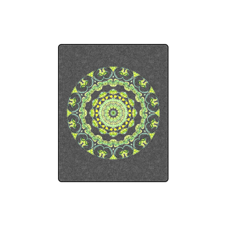 Green Lace Flowers, Leaves Mandala Design Black Blanket 40"x50"