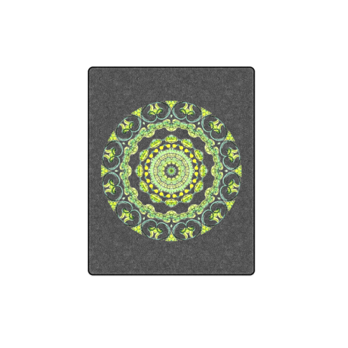 Green Lace Flowers, Leaves Mandala Design Black Blanket 40"x50"