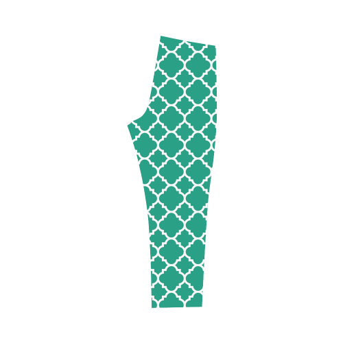 emerald green white quatrefoil classic pattern Capri Legging (Model L02)