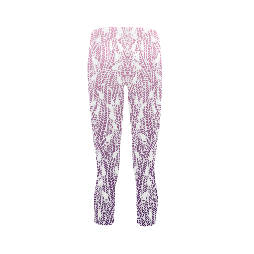 pink purple ombre feather pattern white Capri Legging (Model L02)