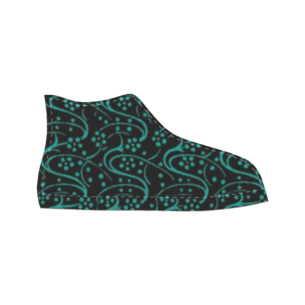 Vintage Swirl Floral Teal Turquoise Black Women's Classic High Top Canvas Shoes (Model 017)