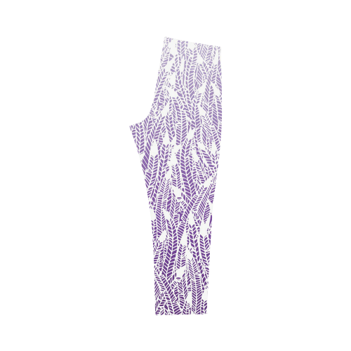 purple ombre feathers pattern white Capri Legging (Model L02)