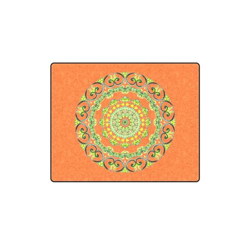 Green Lace Flowers, Leaves Mandala Design Orange Blanket 40"x50"