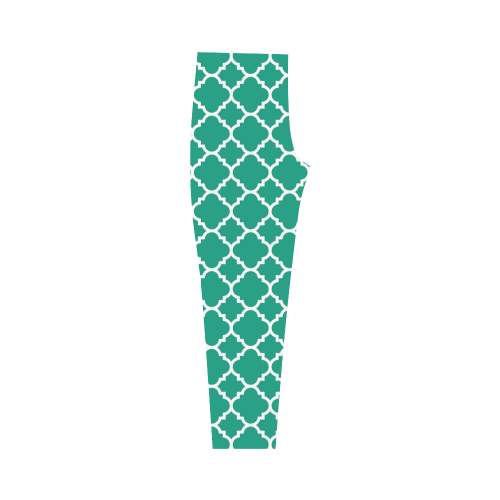 emerald green white quatrefoil classic pattern Capri Legging (Model L02)