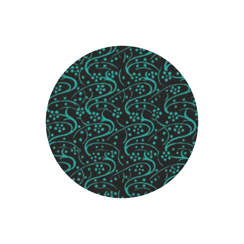 Vintage Swirl Floral Teal Turquoise Black Round Mousepad