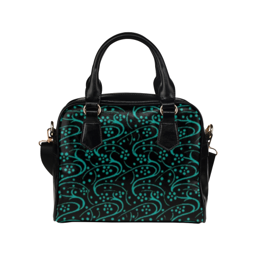Vintage Swirl Floral Teal Turquoise Black Shoulder Handbag (Model 1634)