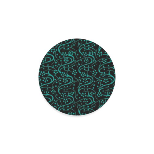 Vintage Swirl Floral Teal Turquoise Black Round Coaster