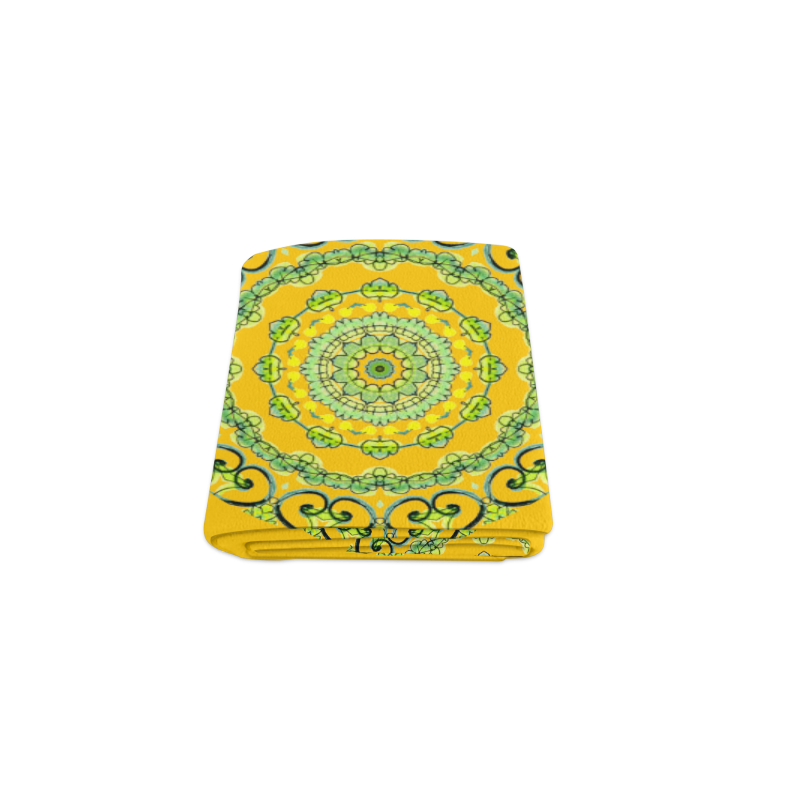 Green Lace Flowers, Leaves Mandala Design Gold Blanket 40"x50"