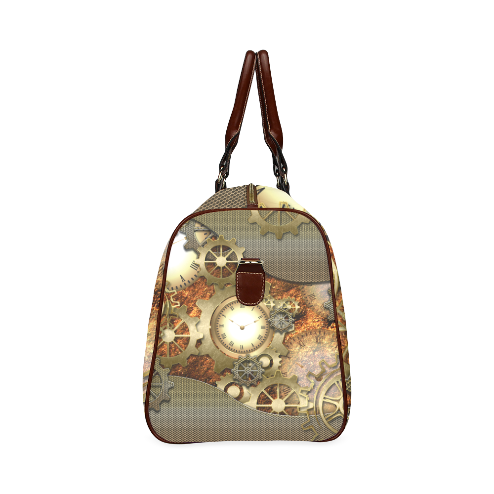 Steampunk, golden design with clocks and gears Waterproof Travel Bag/Large (Model 1639)