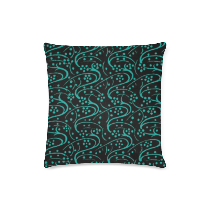 Vintage Swirl Floral Teal Turquoise Black Custom Zippered Pillow Case 16"x16"(Twin Sides)