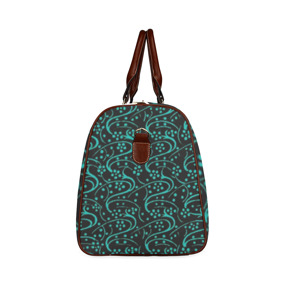 Vintage Swirl Floral Teal Turquoise Black Waterproof Travel Bag/Small (Model 1639)