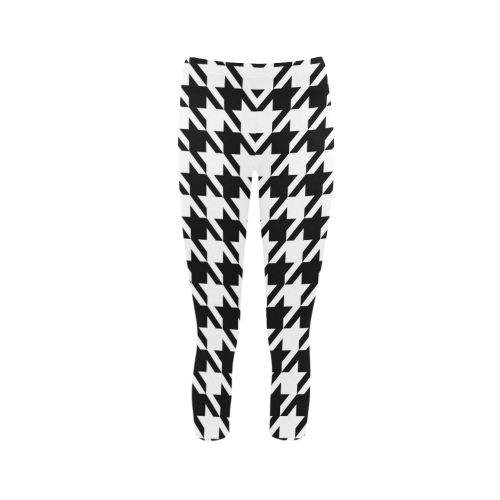 black and white houndstooth classic pattern Capri Legging (Model L02)
