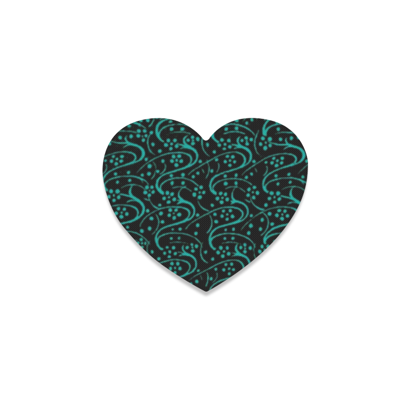 Vintage Swirl Floral Teal Turquoise Black Heart Coaster