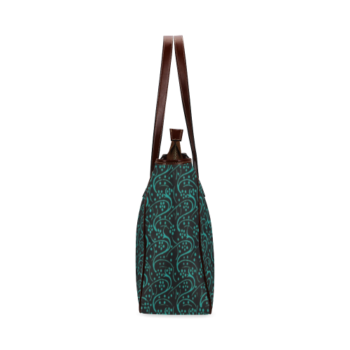 Vintage Swirl Floral Teal Turquoise Black Classic Tote Bag (Model 1644)