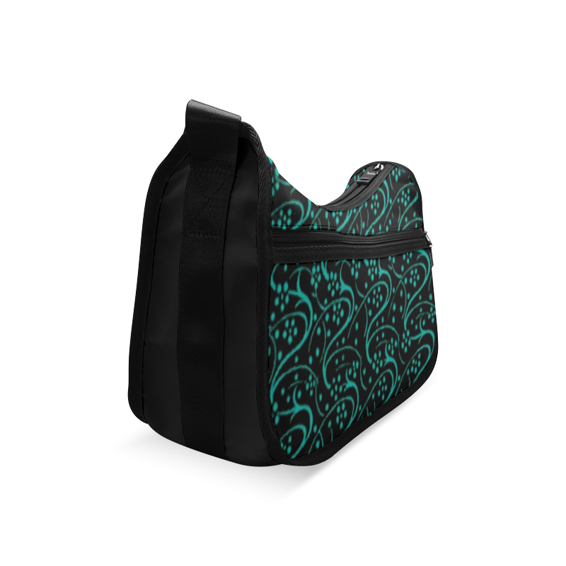 Vintage Swirl Floral Teal Turquoise Black Crossbody Bags (Model 1616)