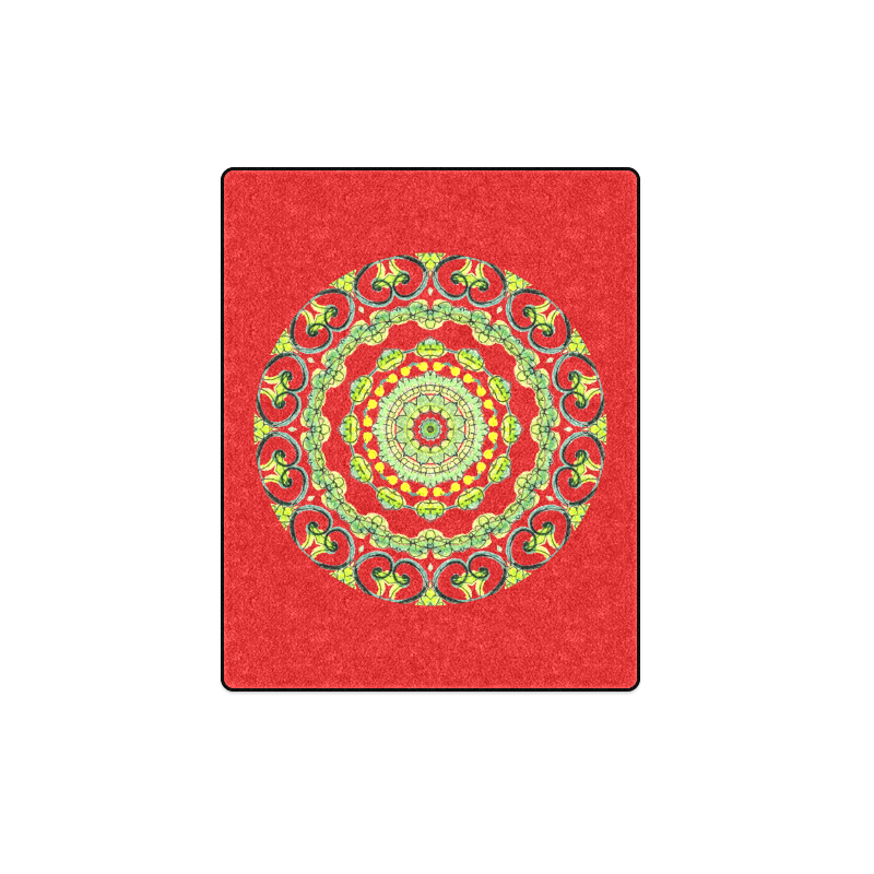 Green Lace Flowers, Leaves Mandala Design Red Blanket 40"x50"