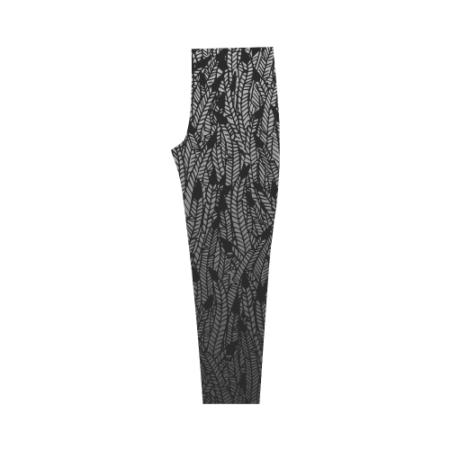 grey ombre feathers pattern black Capri Legging (Model L02)