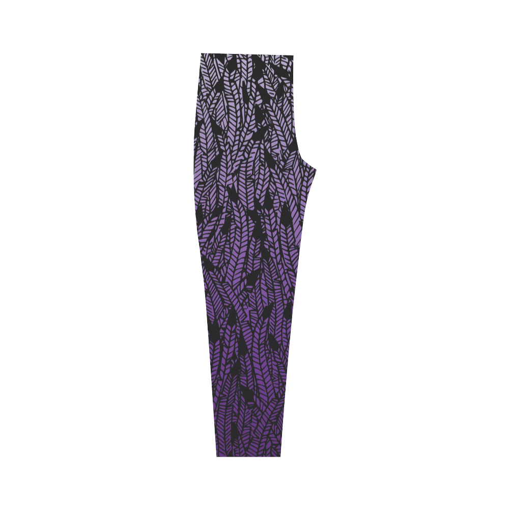 purple ombre feathers pattern black Capri Legging (Model L02)