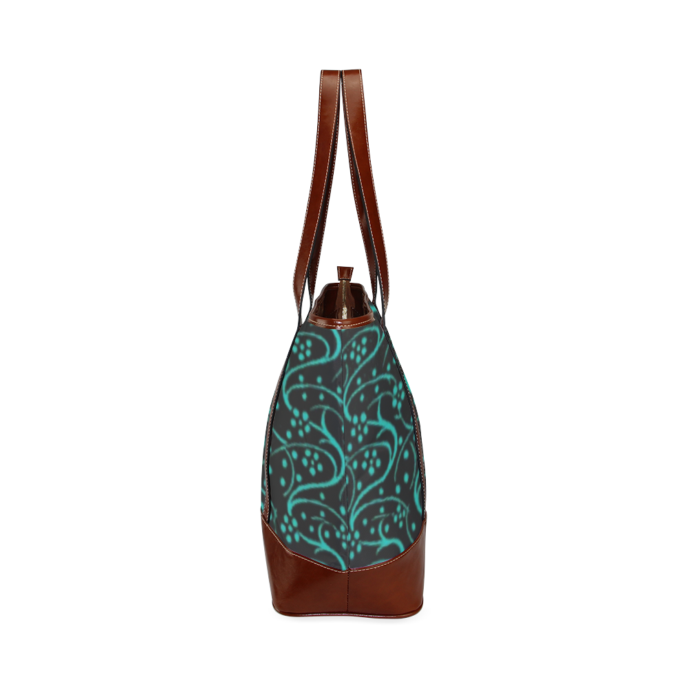 Vintage Swirl Floral Teal Turquoise Black Tote Handbag (Model 1642)
