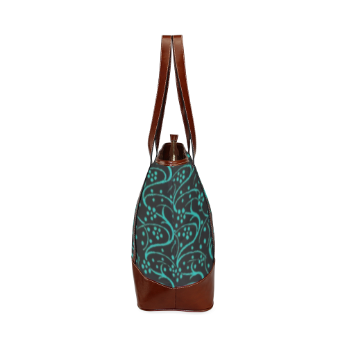 Vintage Swirl Floral Teal Turquoise Black Tote Handbag (Model 1642)