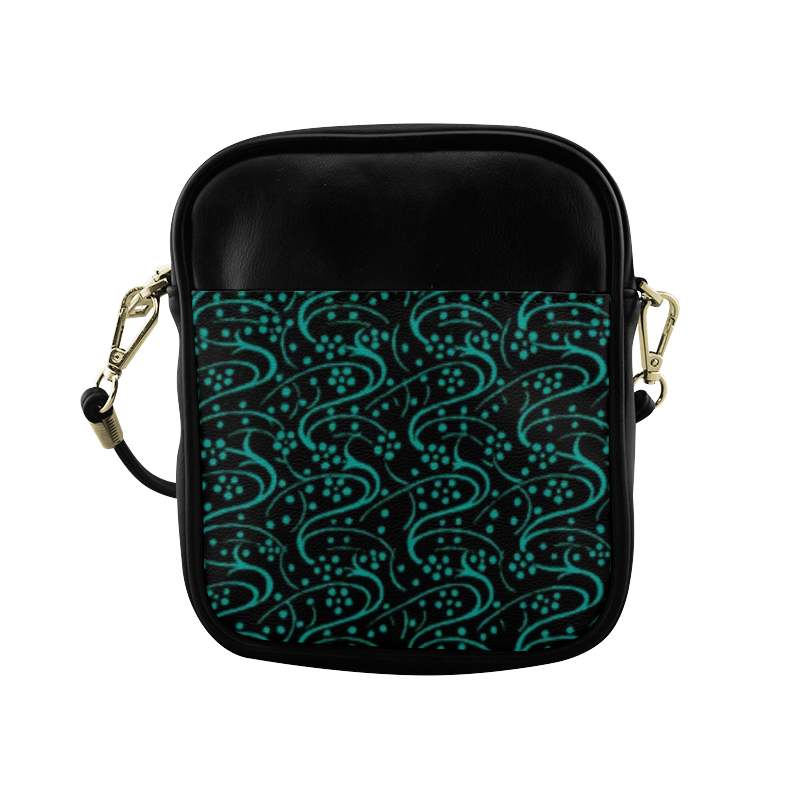 Vintage Swirl Floral Teal Turquoise Black Sling Bag (Model 1627)