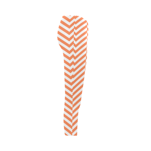 orange and white classic chevron pattern Capri Legging (Model L02)