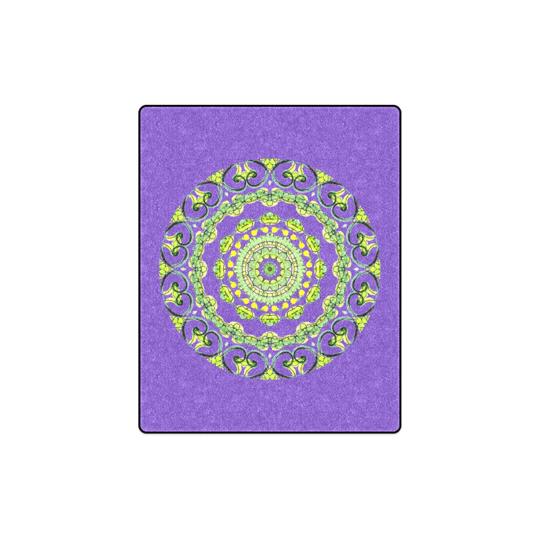 Green Lace Flowers, Leaves Mandala Design Purple Blanket 40"x50"