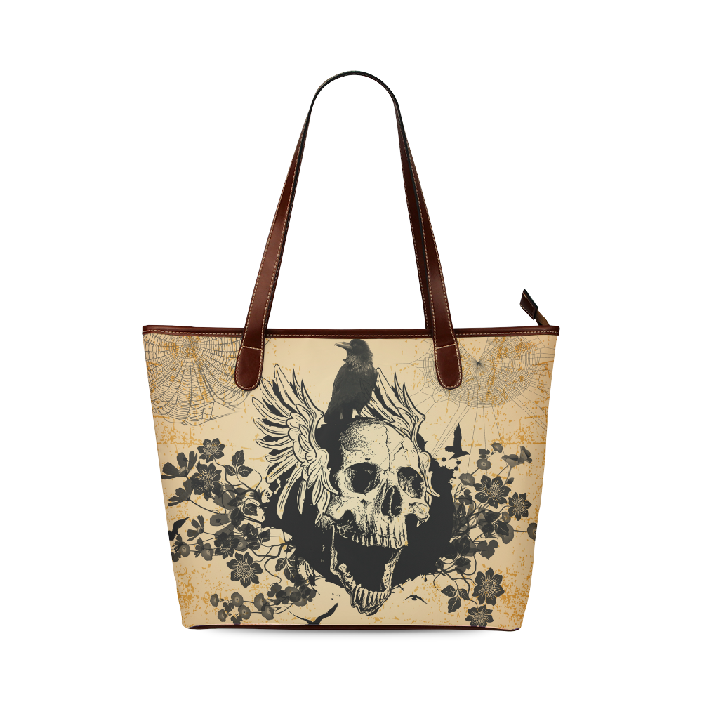 Awesome skull with crow Shoulder Tote Bag (Model 1646)