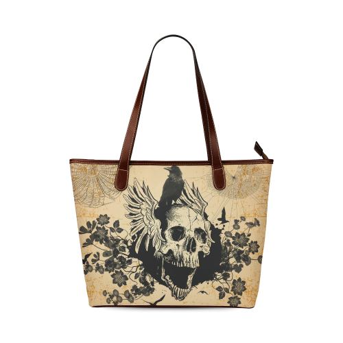 Awesome skull with crow Shoulder Tote Bag (Model 1646) | ID: D157955