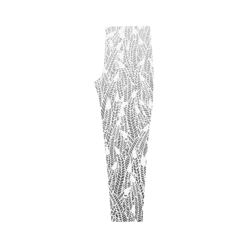 grey ombre feathers pattern white Capri Legging (Model L02)