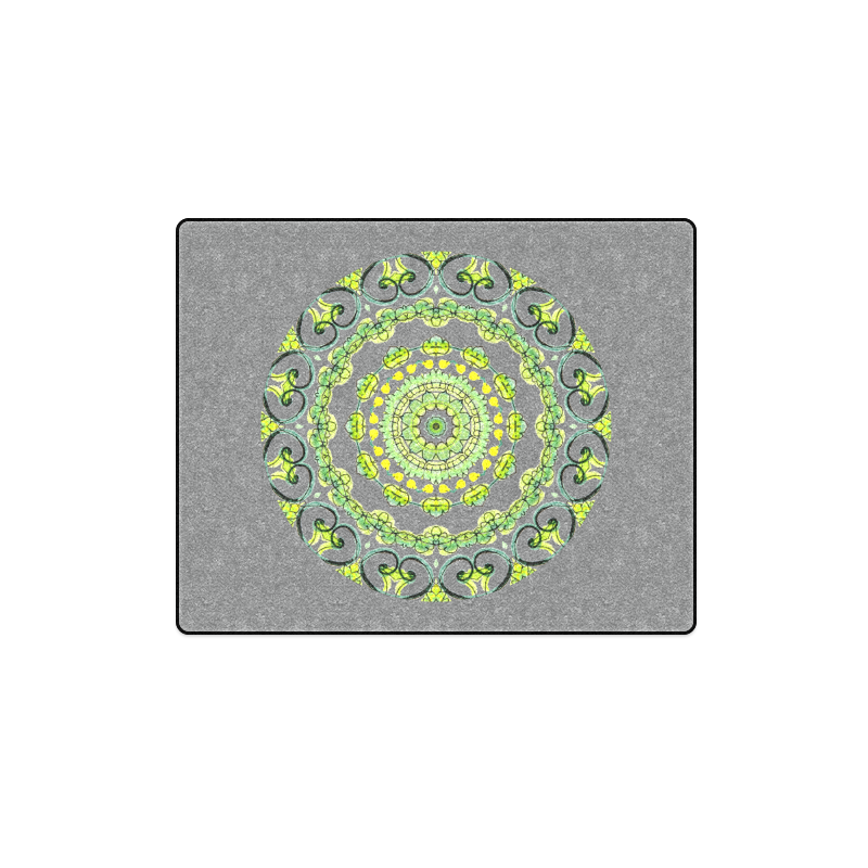 Green Lace Flowers, Leaves Mandala Design Gray Blanket 40"x50"