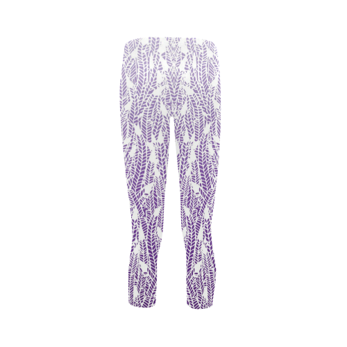 purple ombre feathers pattern white Capri Legging (Model L02)