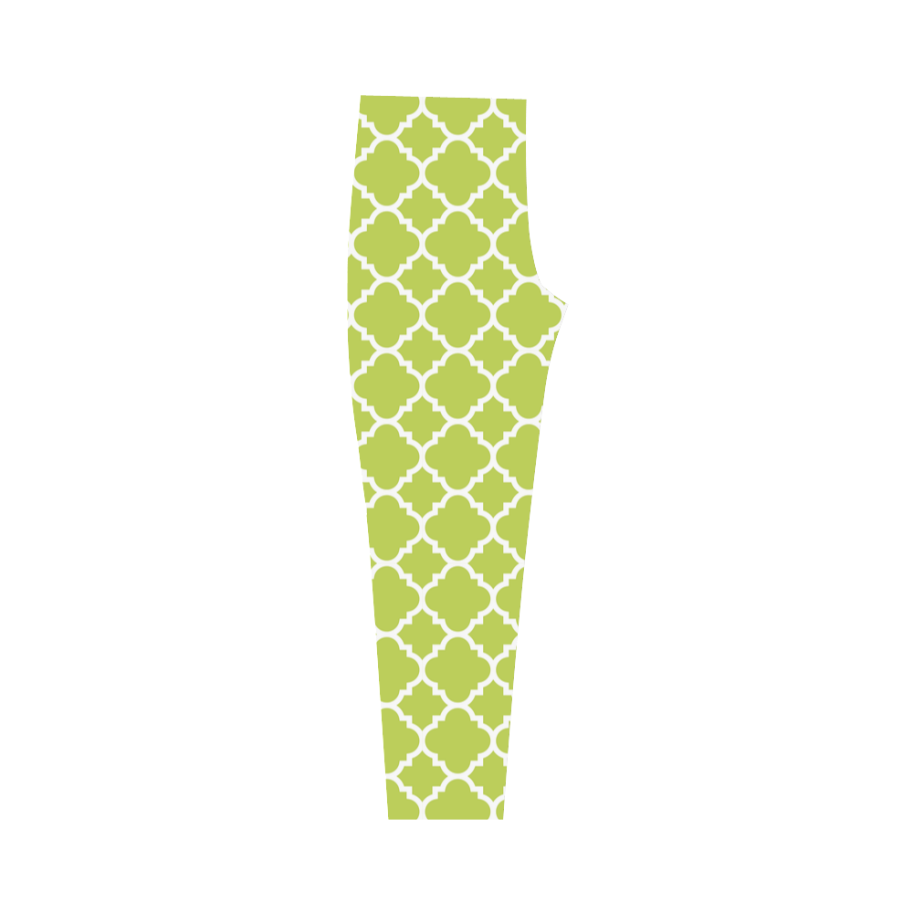 spring green white quatrefoil classic pattern Capri Legging (Model L02)