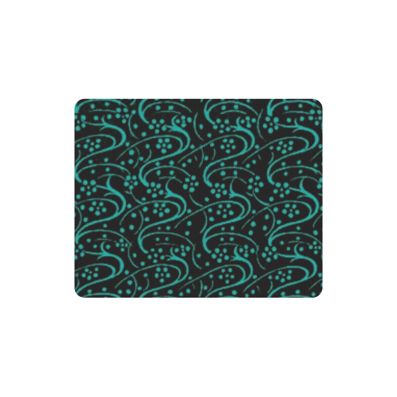 Vintage Swirl Floral Teal Turquoise Black Rectangle Mousepad