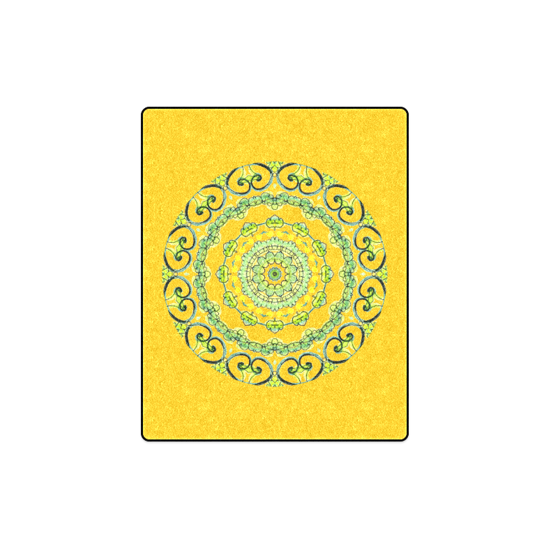 Green Lace Flowers, Leaves Mandala Design Gold Blanket 40"x50"