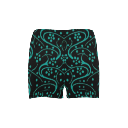 Vintage Swirl Floral Teal Turquoise Black Briseis Skinny Shorts (Model L04)