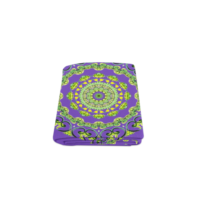 Green Lace Flowers, Leaves Mandala Design Purple Blanket 40"x50"