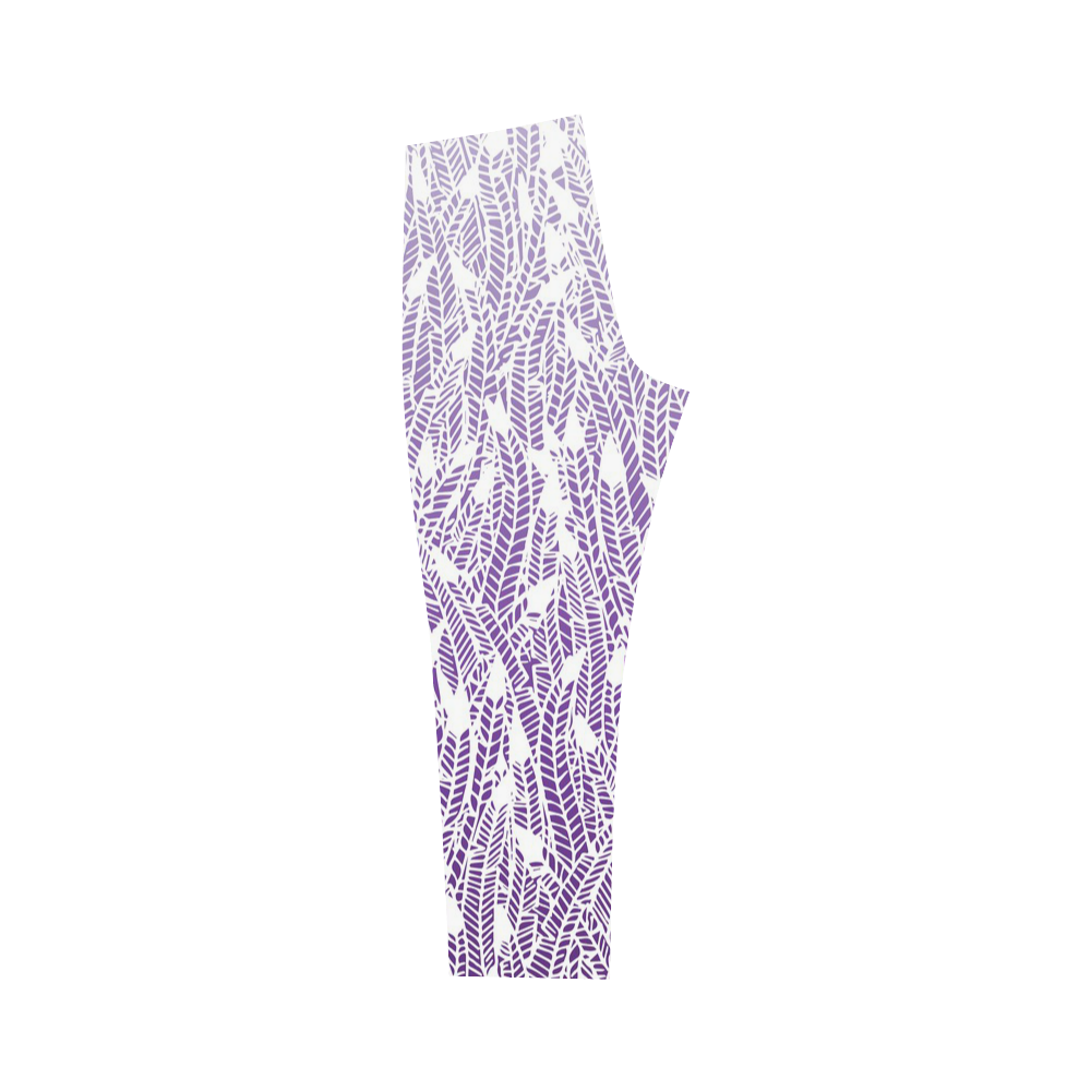 purple ombre feathers pattern white Capri Legging (Model L02)