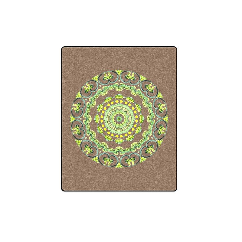 Green Lace Flowers, Leaves Mandala Design Brown Blanket 40"x50"