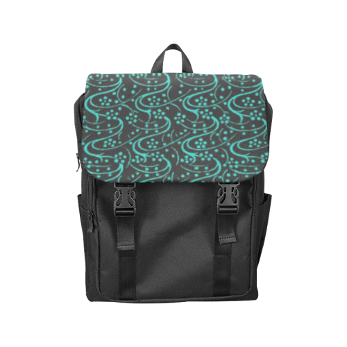 Vintage Swirl Floral Teal Turquoise Black Casual Shoulders Backpack (Model 1623)