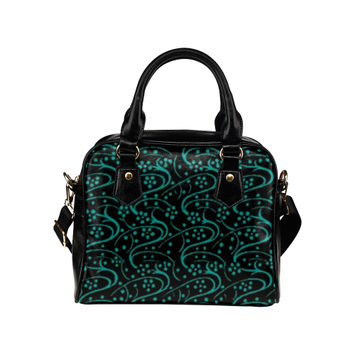 Vintage Swirl Floral Teal Turquoise Black Shoulder Handbag (Model 1634)