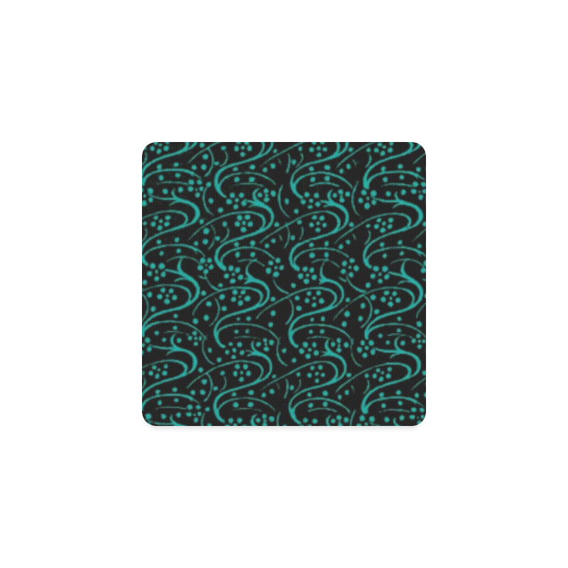 Vintage Swirl Floral Teal Turquoise Black Square Coaster