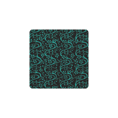 Vintage Swirl Floral Teal Turquoise Black Square Coaster