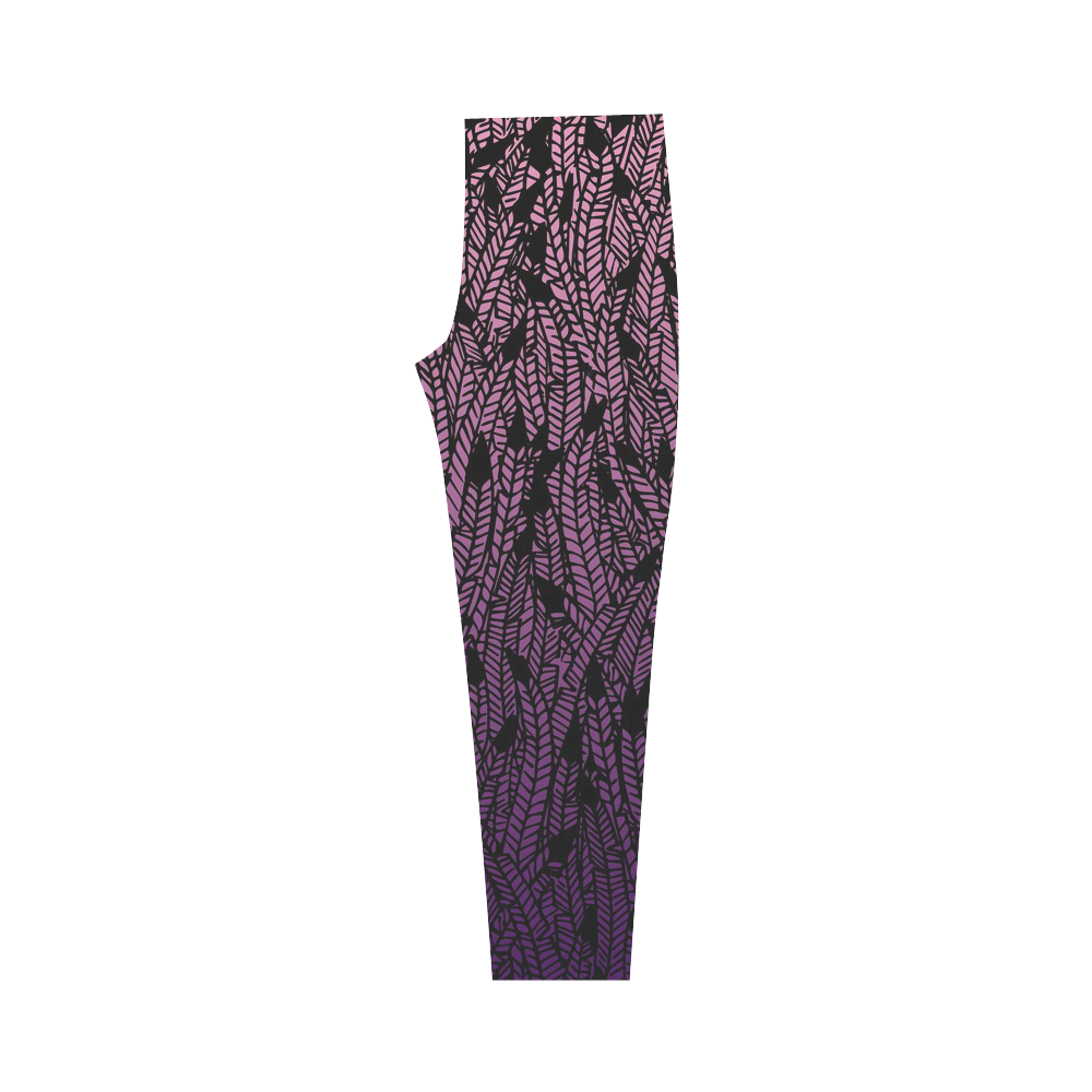 pink purple ombre feather pattern black Capri Legging (Model L02)