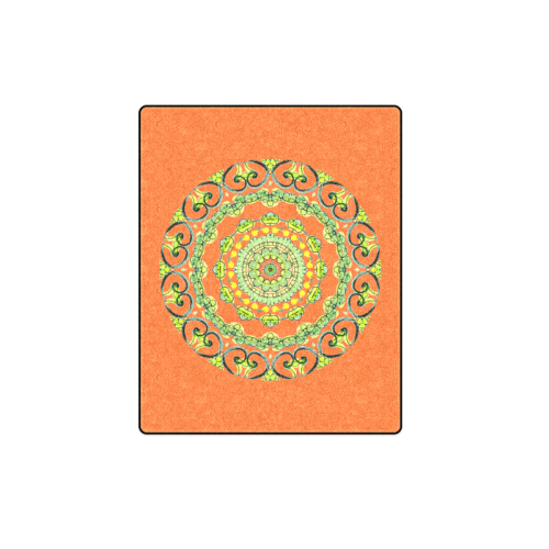 Green Lace Flowers, Leaves Mandala Design Orange Blanket 40"x50"