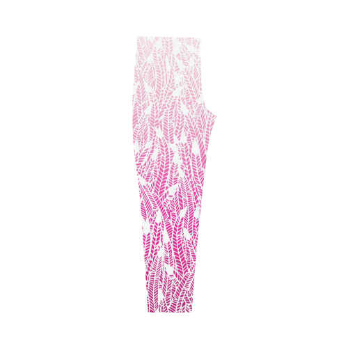 pink ombre feathers pattern white Capri Legging (Model L02)