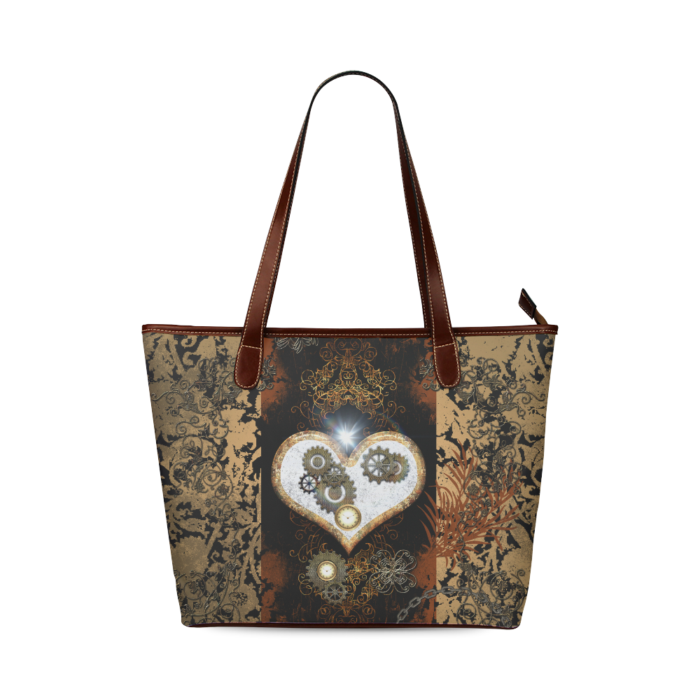 Steampunk, wonderful heart, clocks and gears Shoulder Tote Bag (Model 1646)