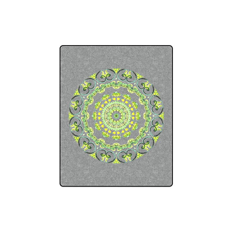 Green Lace Flowers, Leaves Mandala Design Gray Blanket 40"x50"