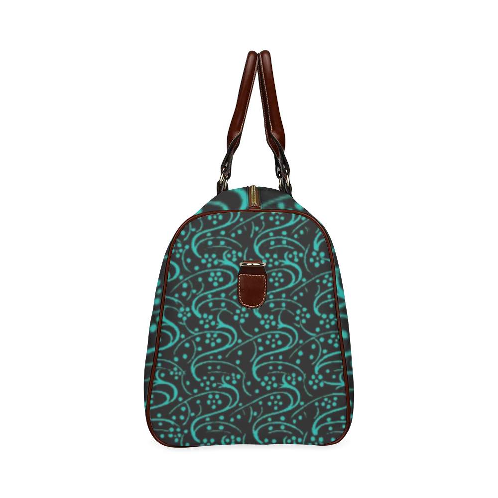 Vintage Swirl Floral Teal Turquoise Black Waterproof Travel Bag/Small (Model 1639)