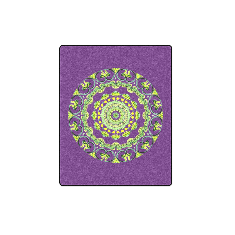 Green Lace Flowers, Leaves Mandala Design Plum Blanket 40"x50"